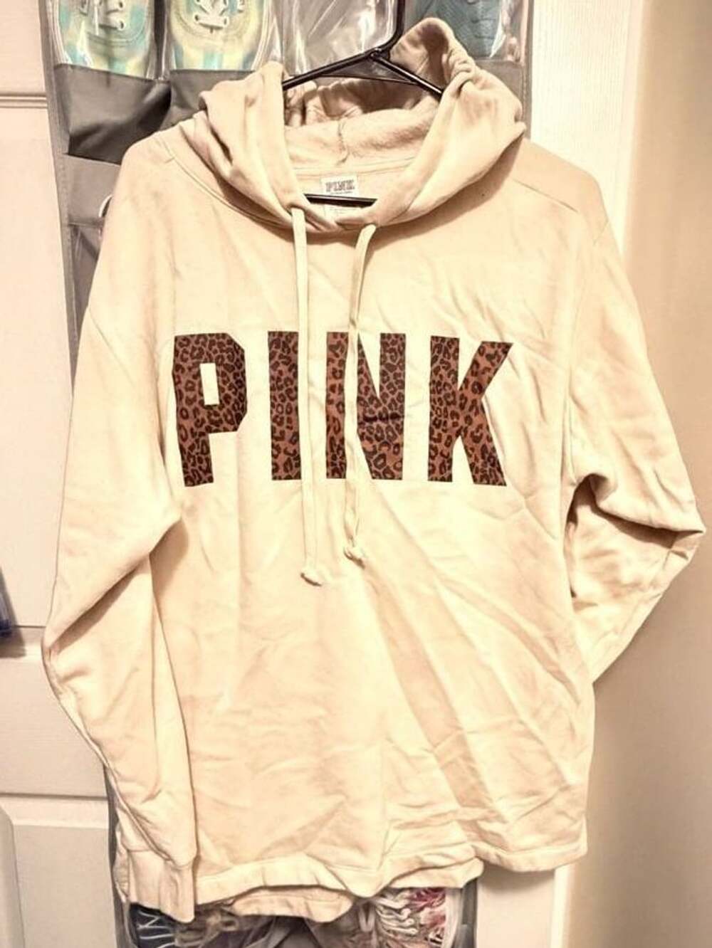 Victoria's Secret PINK Leopard Campus Pullover Hoodie Vanilla Bean